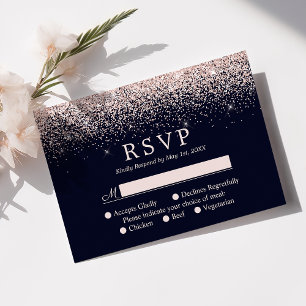 RSVP de Casamento Moderno Azul Naval Confete Doura