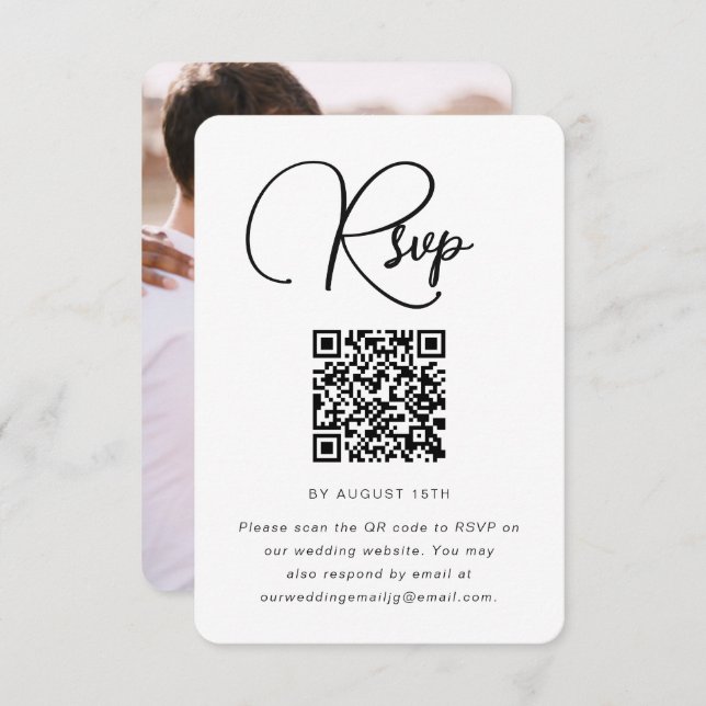 RSVP de Casamento Moderno com Código QR e Foto (Frente/Verso)