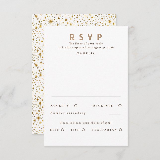 RSVP de Casamento Moderno das Estrelas Douradas do (Frente/Verso)
