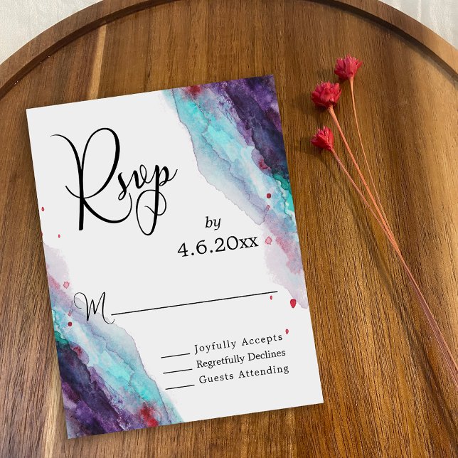 RSVP de Casamento Moderno de Aqua Watercolor Verme (Criador carregado)