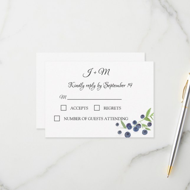 RSVP de Casamento Moderno de Blueberry Fruta Blueb (Frente/Verso In Situ)