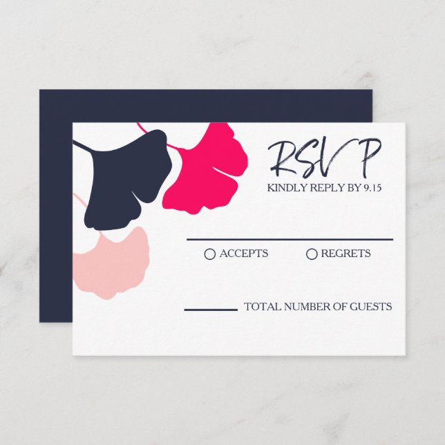 RSVP de casamento moderno e ousado com folhas de G (Frente/Verso)