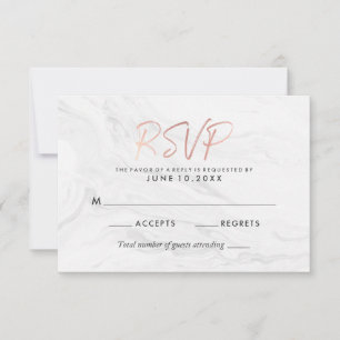 RSVP de Casamento Moderno em Mármore Branco com Le