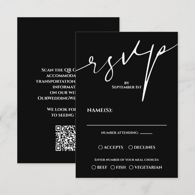 RSVP de casamento moderno em preto e branco com có (Frente/Verso)