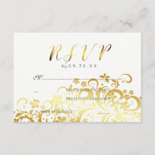 RSVP de Casamento Moderno Floral Floreal Dourado