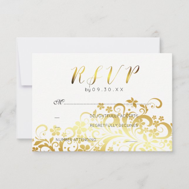 RSVP de Casamento Moderno Floral Floreal Dourado (Frente)