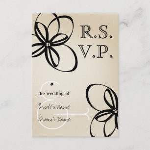 RSVP de Casamento Moderno Tan & Black com Flores