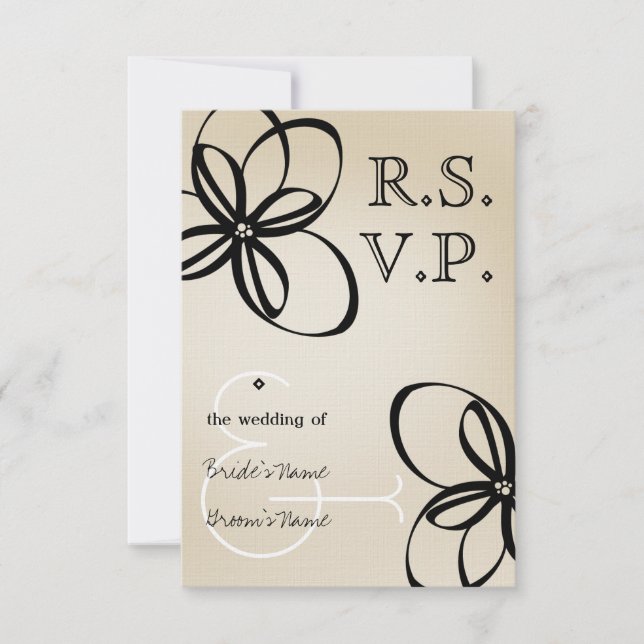RSVP de Casamento Moderno Tan & Black com Flores (Frente)