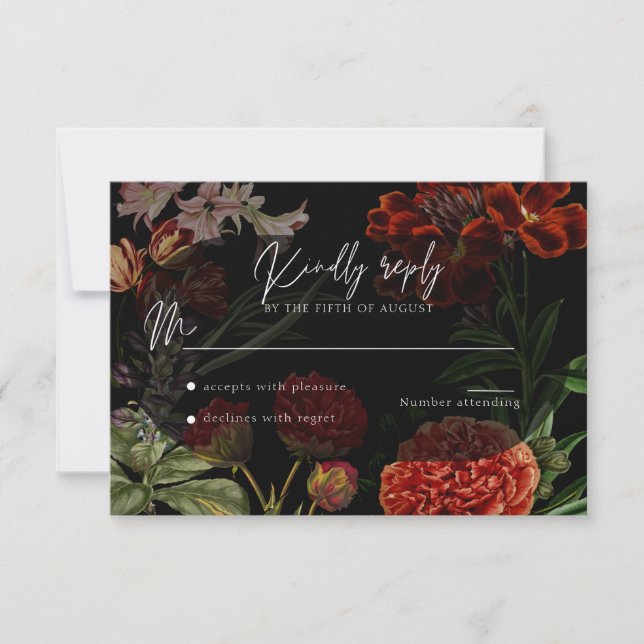 RSVP de Casamento Moody Floral Escuro (Frente)