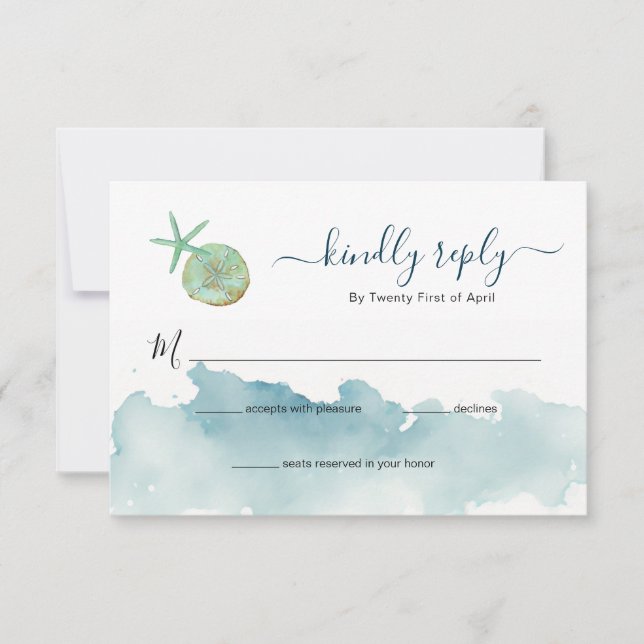 RSVP de casamento na praia com aquarela oceânica (Frente)