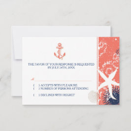 RSVP de Casamento Náutico Branco Azul Marinho Cora