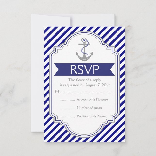 RSVP de Casamento Náutico da âncora marinho azul,  (Frente)