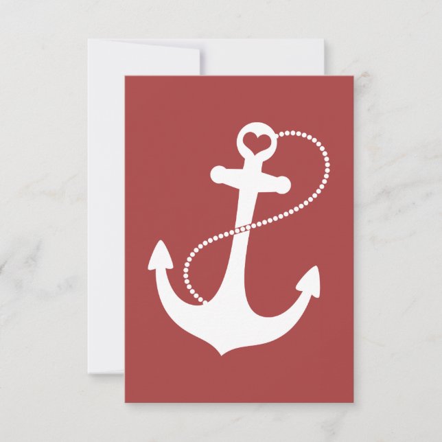 RSVP de Casamento Náutico de Âncora Vermelha (Frente)