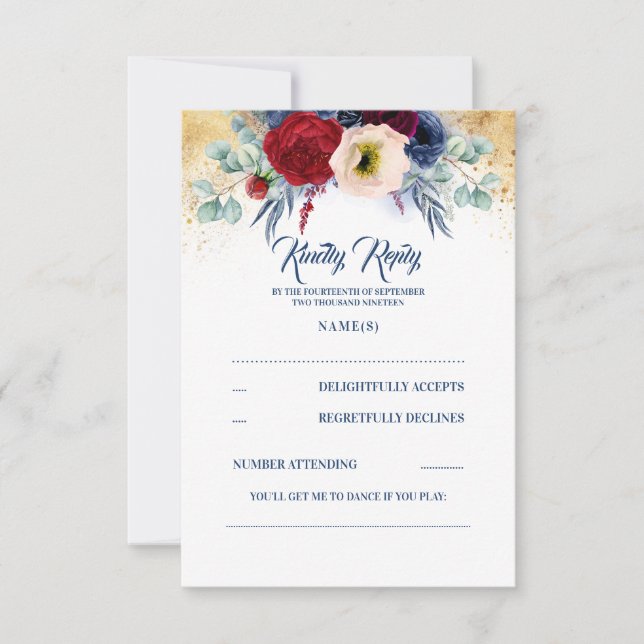 RSVP de Casamento Náutico Vermelho e Azul-Marinho (Frente)