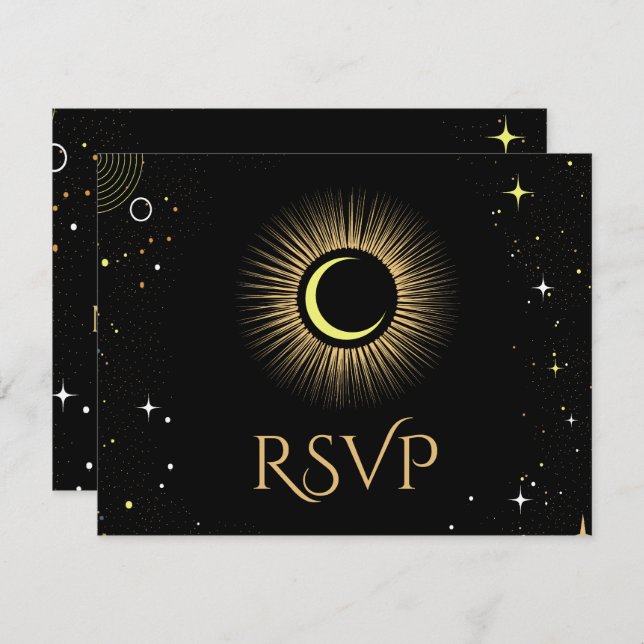 RSVP de Casamento Negro Celestial Galaxy (Frente/Verso)
