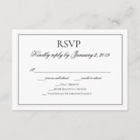 RSVP de Casamento Negro e Branco Elegante