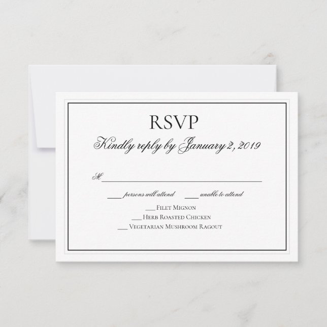 RSVP de Casamento Negro e Branco Elegante (Frente)