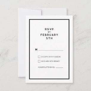 RSVP de Casamento Negro e Branco Mínimo Chic Franc
