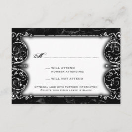 RSVP de Casamento Negro e Branco vitoriano gótico