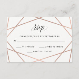 RSVP de Casamento Negro e Rosa de Faux Geométrico