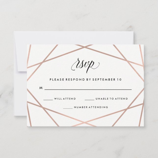 RSVP de Casamento Negro e Rosa de Faux Geométrico (Frente)