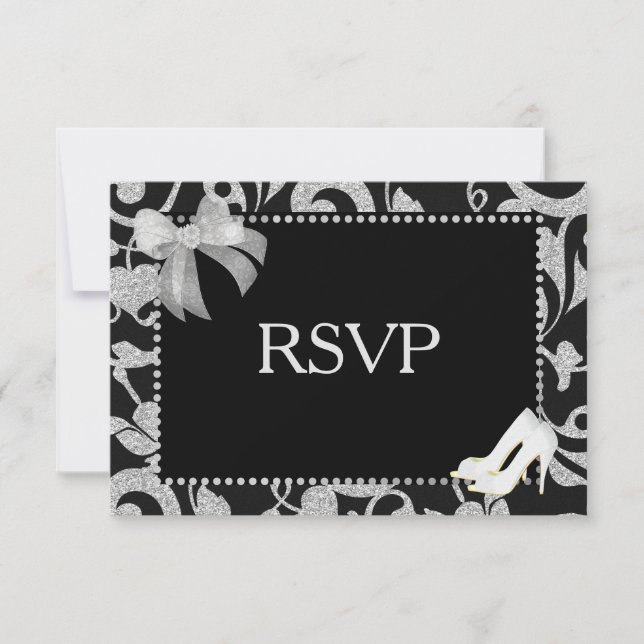 RSVP de Casamento Negro e Silver Elegante (Frente)
