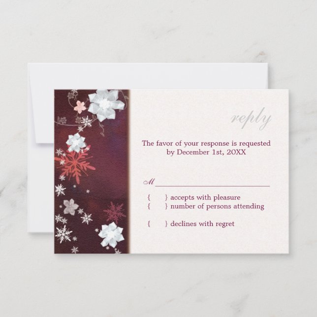 RSVP de Casamento no inverno Floral Branco e Merlo (Frente)