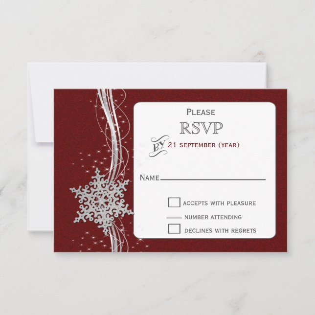 RSVP de Casamento no inverno Silver Snowflakes (Frente)