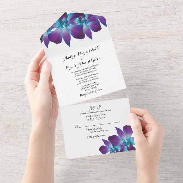 RSVP de Casamento Orquídeo de Dendrobium Azul (Tearaway)
