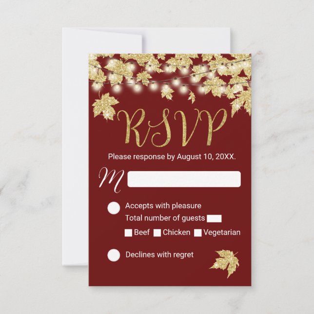 RSVP de Casamento outono Burgundy do outono Dourad (Frente)