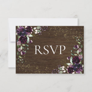 RSVP de Casamento outono de madeira Dourada Roxo R
