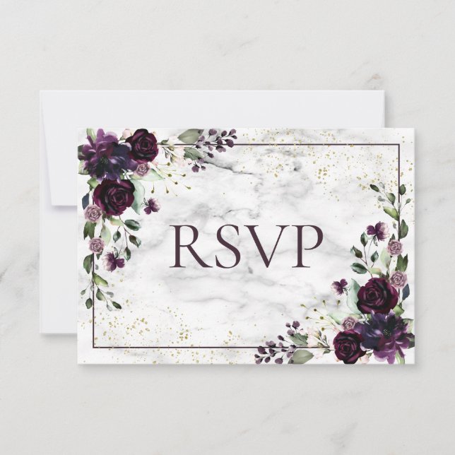 RSVP de Casamento outono de mármore Dourado com am (Frente)