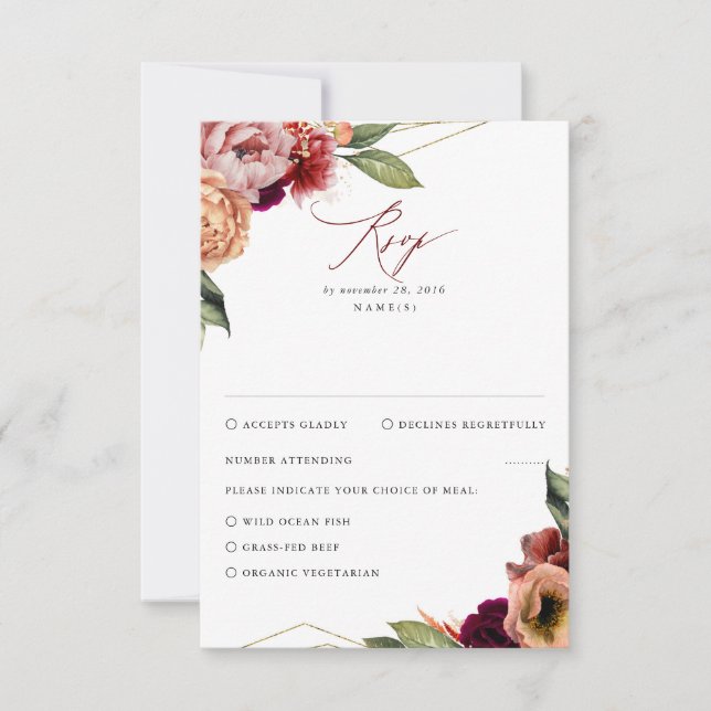 RSVP de Casamento outono Floral Laranja e Borgonha (Frente)