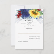 RSVP de Casamento outono Vermelho e Azul de Girass