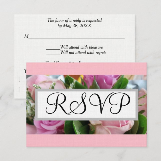 RSVP de Casamento: Pastel Rosa Roses Greenery (Frente/Verso)