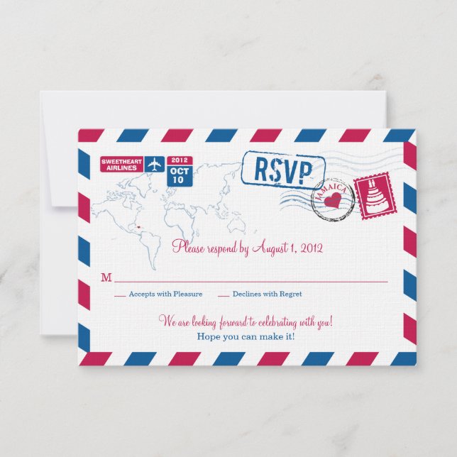 RSVP de casamento pelo correio aéreo JAMAICA (Frente)
