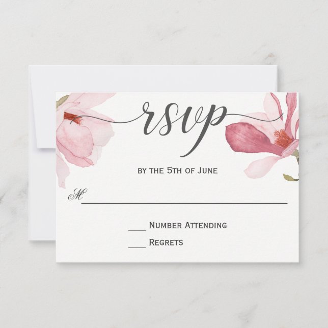RSVP de Casamento por Aquarela Magnolias Rosa (Frente)