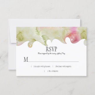 RSVP de Casamento por Aquarela Rosa Moderno e Verd