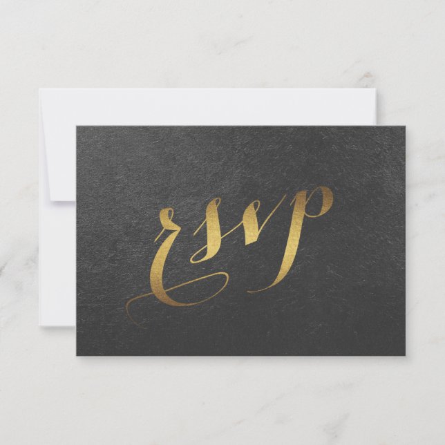 RSVP de Casamento Preto da Folha de Ouro Encantado (Frente)