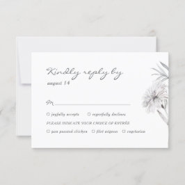 RSVP de casamento preto e branco com flor desenhad