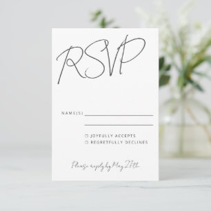 RSVP de casamento preto e branco com letra elegant