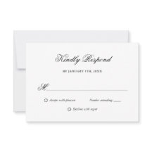 RSVP de Casamento Preto e Branco de Script Elegant
