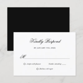RSVP de Casamento Preto e Branco de Script Elegant
