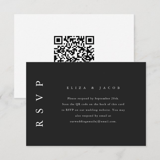 RSVP de Casamento Preto e Branco Elegante com Códi (Frente/Verso)