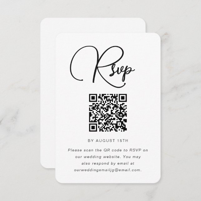 RSVP de Casamento Preto e Branco Moderno com Códig (Frente/Verso)