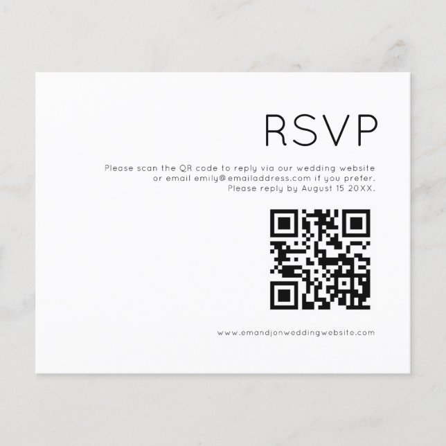 RSVP de Casamento Preto e Branco Simples de Código (Frente)