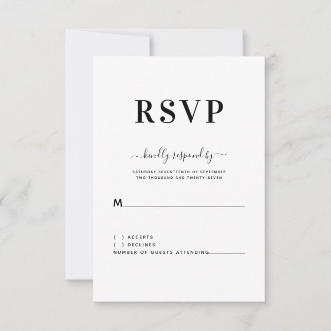 RSVP de Casamento Preto e Branco Simples Moderno (Frente)