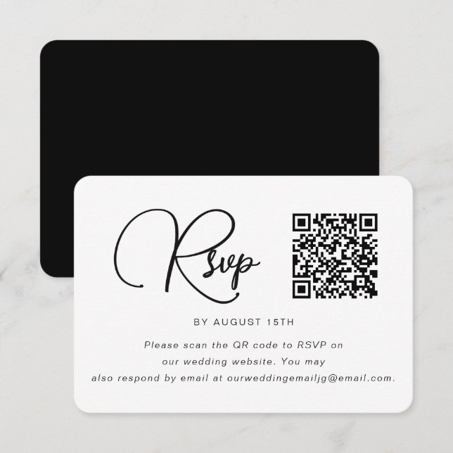 RSVP de Casamento Preto e Branco Trendy com Código (Frente/Verso)