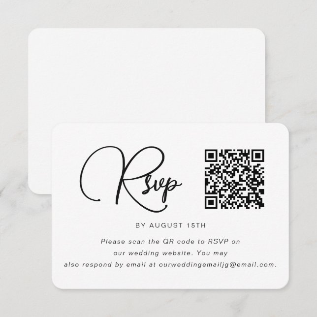 RSVP de Casamento Preto e Branco Trendy com Código (Frente/Verso)
