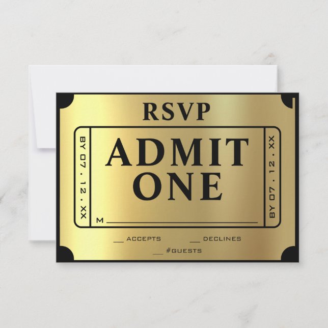 RSVP de Casamento Preto e Dourado do Bilhete do ou (Frente)